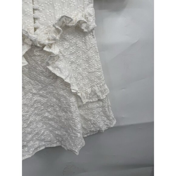 Sabo Luxe Mini Dress Women 4 White Ruffle Textured Floral Peasant Milkmaid - Picture 10 of 10